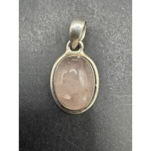 Vintage BLJ 925 Sterling Silver Large Pink Oval Quartz Natural Stone Pendant